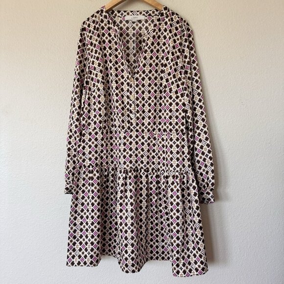 LOFT Geometric Split Neck Flare Dress New Womens Size 8 New With Tag - Picture 3 of 10
